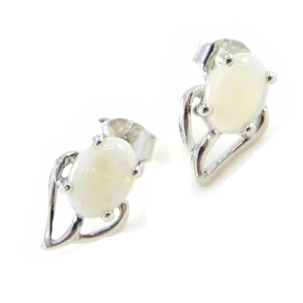 Boucles Argent \'Déesse Opale\' Blanc argenté (rhodié) - 12x7 mm - [E8688]