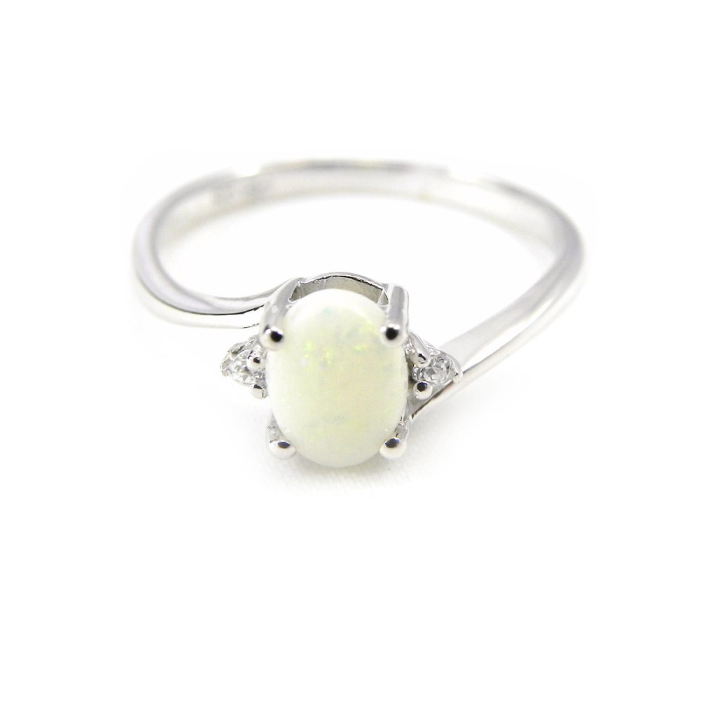 Bague Argent \'Déesse Opale\' Blanc argenté (rhodié) - 7 mm - [F6069]