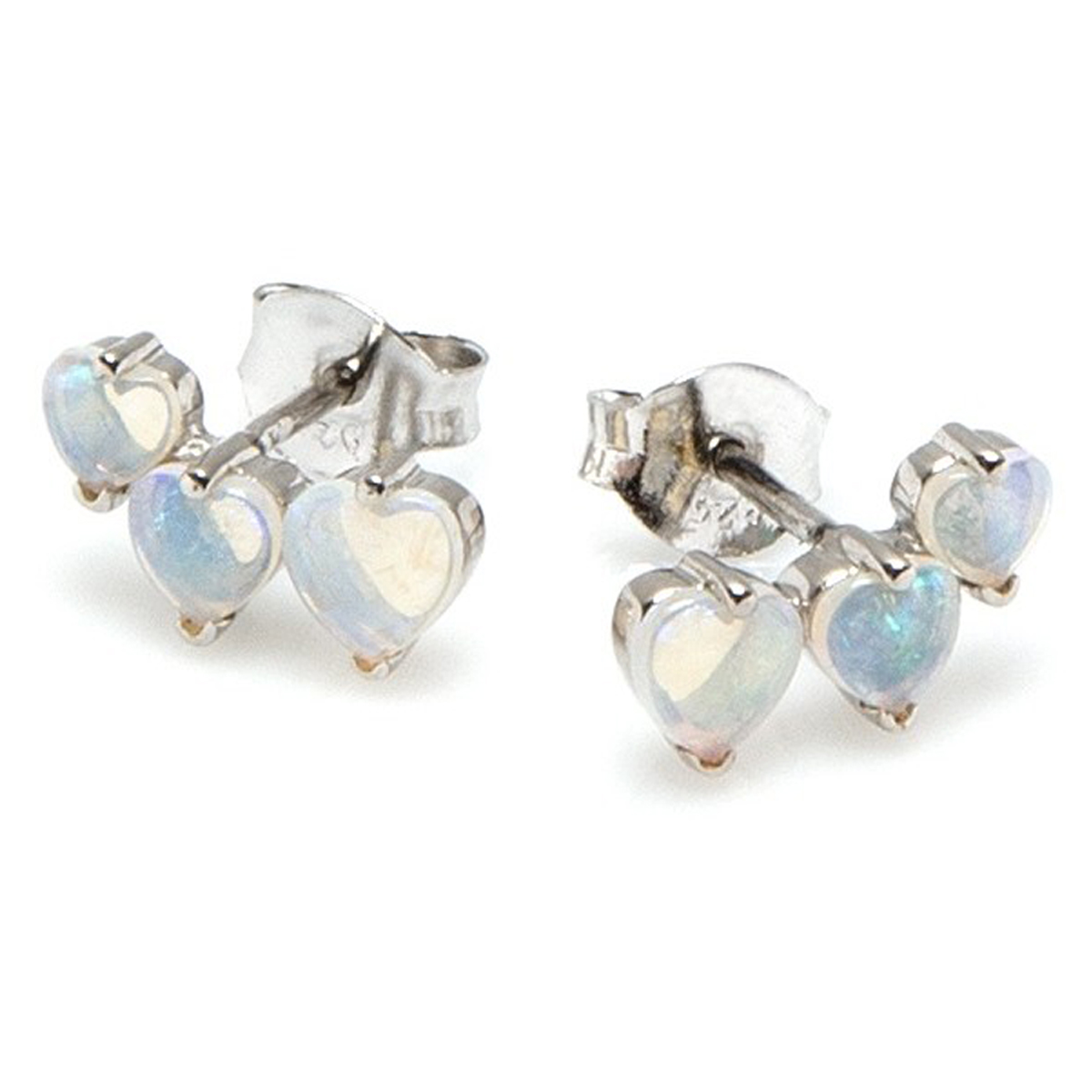 Boucles Argent \'Déesse Opale\' Blanc argenté (rhodié) - 11x5 mm - [G0769]