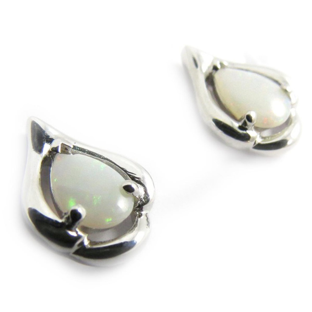 Boucles Argent \'Déesse Opale\' Blanc argenté (rhodié) - 12x8 mm - [G0781]