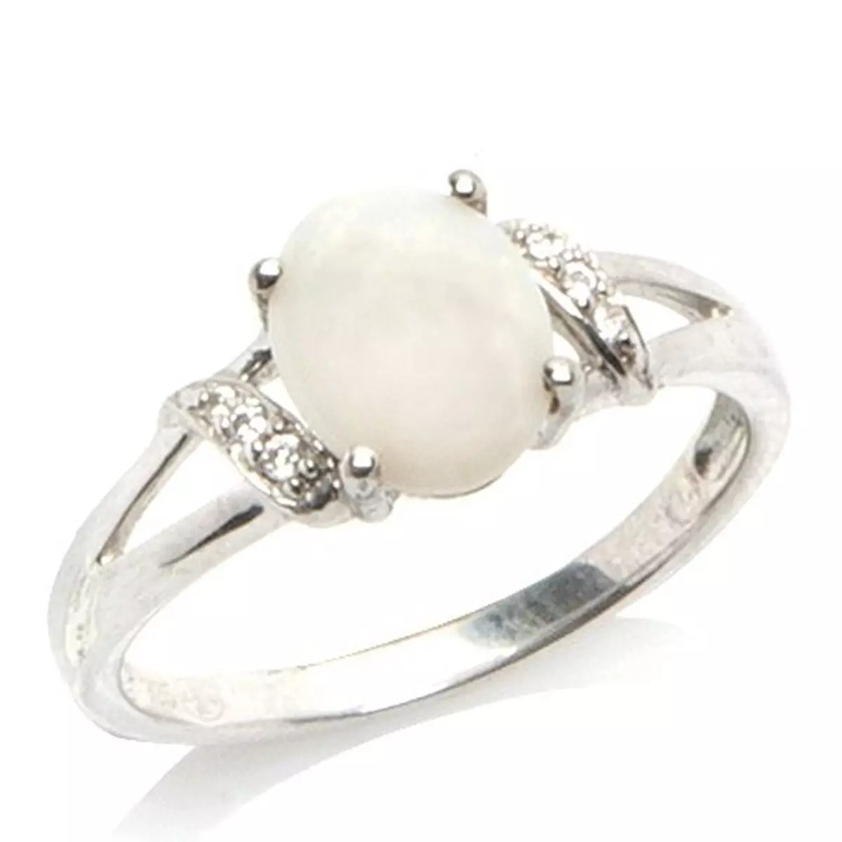 les trésors de lily Bague Argent 'Déesse Opale' Blanc argenté (rhodié) 9x7 mm [G0807]