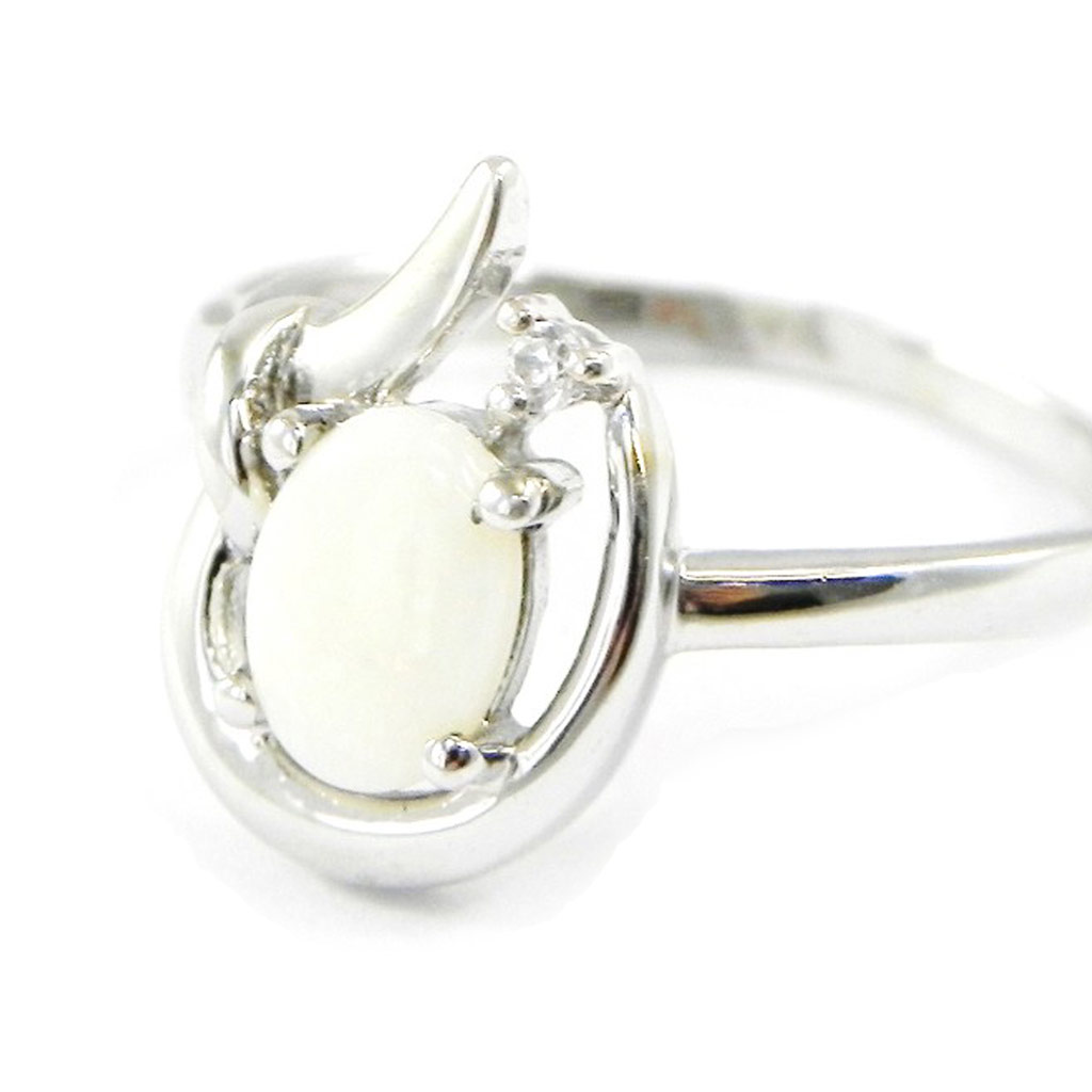 Bague Argent \'Déesse Opale\' Blanc argenté (rhodié) - 13x9 mm - [G0814]