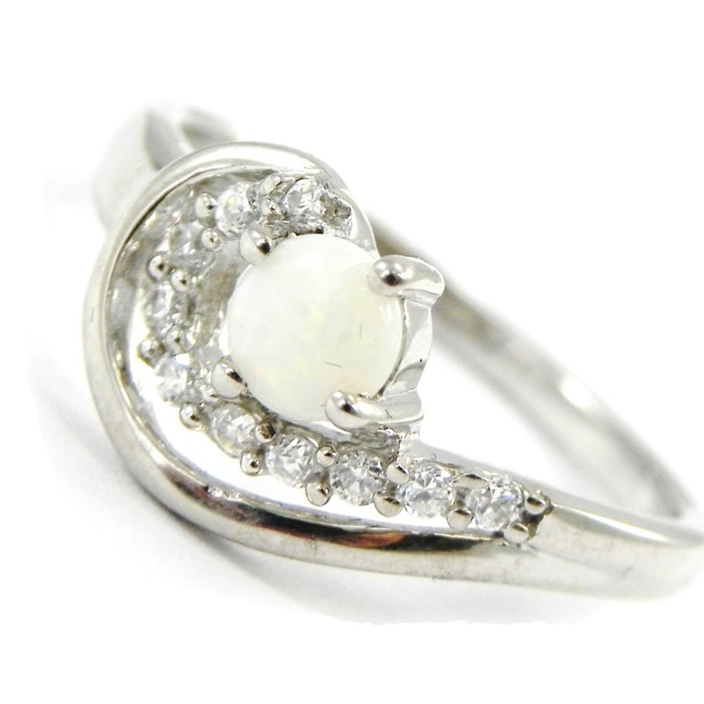 Bague Argent \'Déesse Opale\' Blanc argenté (rhodié) - 14x9 mm - [G0815]