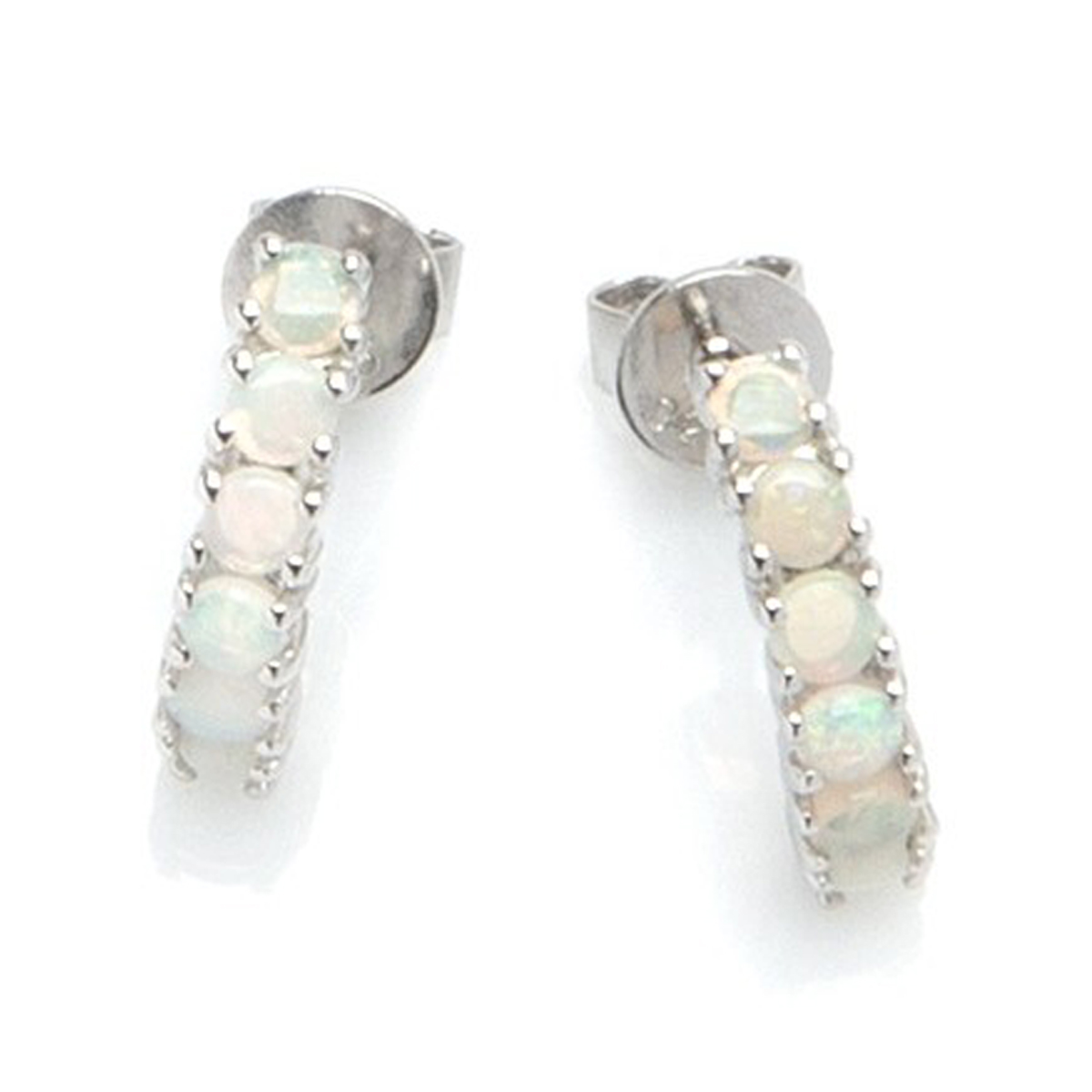 Demi créoles Argent \'Déesse Opale\' Blanc argenté (rhodié) - 14x3 mm - [G8675]