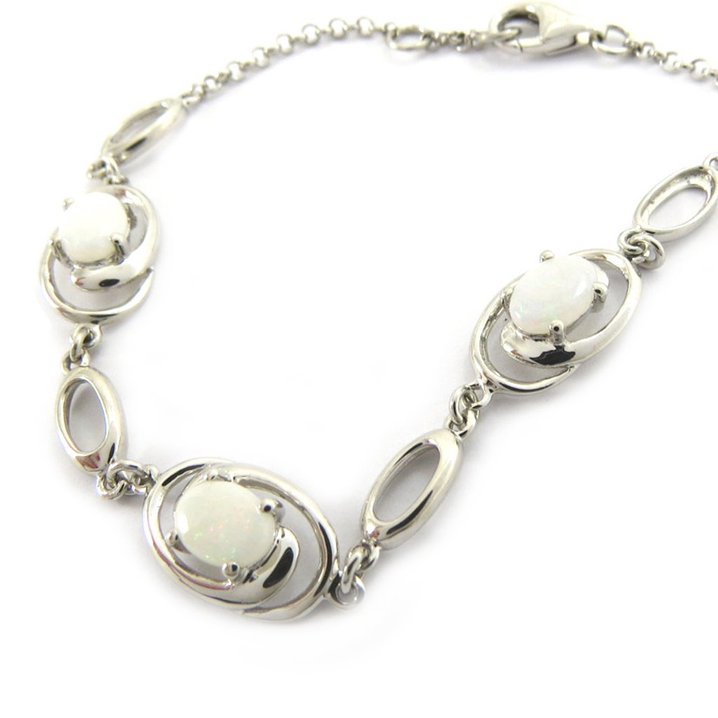 Bracelet Argent \'Déesse Opale\' Blanc argenté (rhodié) - 9 mm - [G8682]