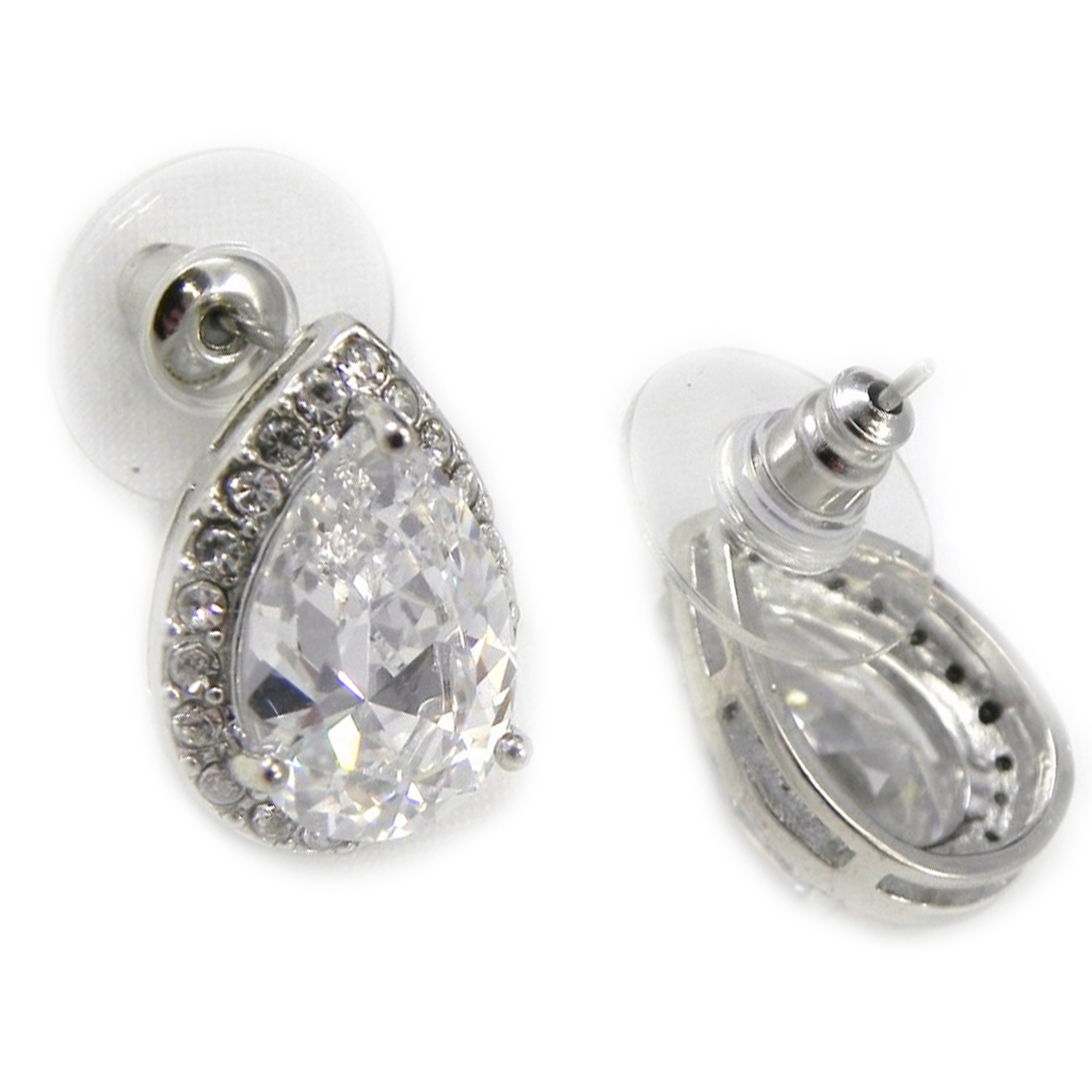 Boucles Créateur \'Sissi\' zircon blanc - 17x12 mm - [G9658]