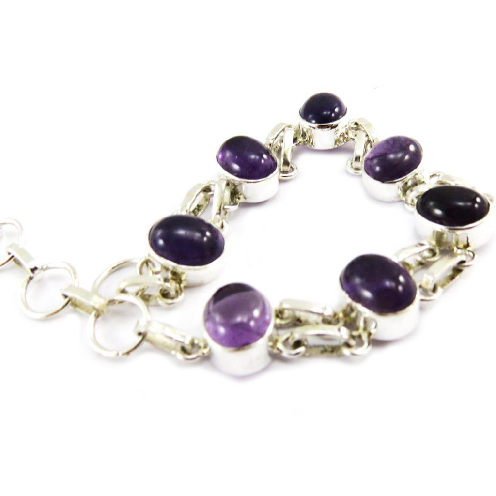 Bracelet Argent artisanal \'Heaven\' améthyste - 10 mm - [H0063]
