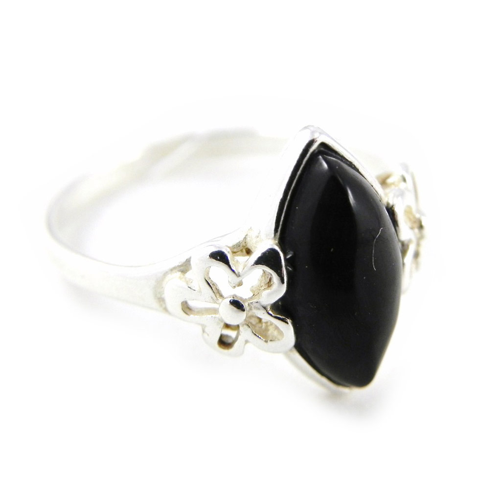 Bague Argent \'Déesse Noir de Jais\' noir argenté (rhodié) - 12x6 mm - [H3450]