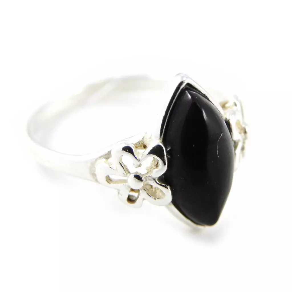 les trésors de lily Bague Argent 'Déesse Noir de Jais' noir argenté (rhodié) 12x6 mm [H3450]