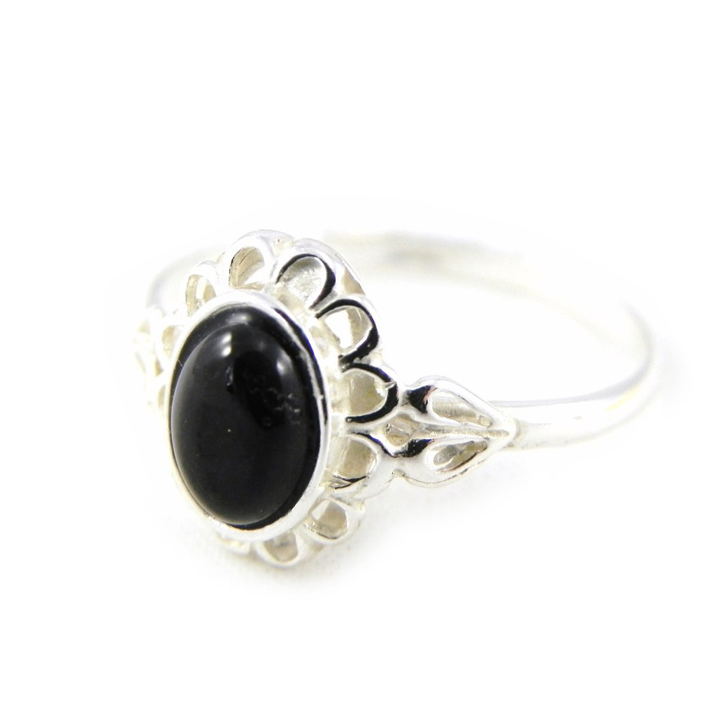 Bague Argent \'Déesse Noir de Jais\' noir argenté (rhodié) - 9x10 mm - [H3451]