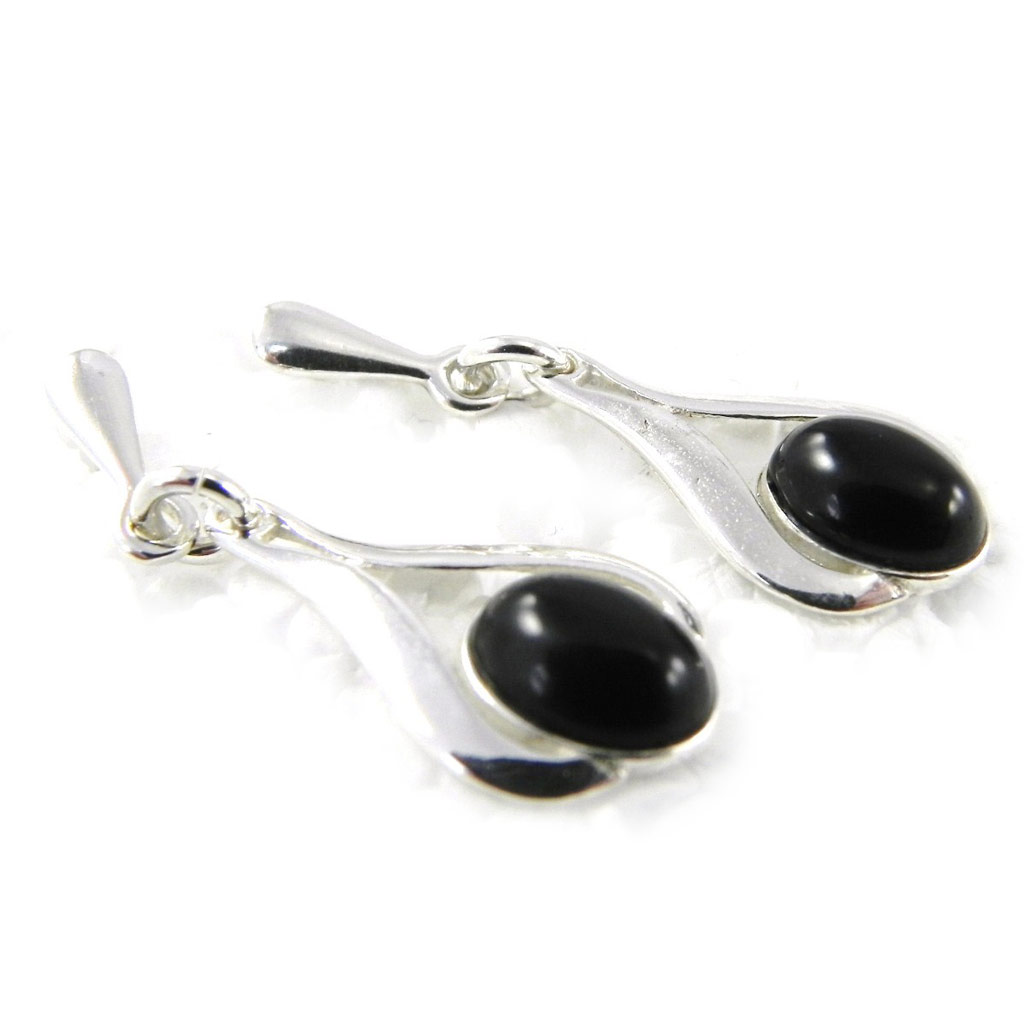 Boucles Argent \'Déesse Noir de Jais\' noir argenté (rhodié) - 28x9 mm - [H3468]