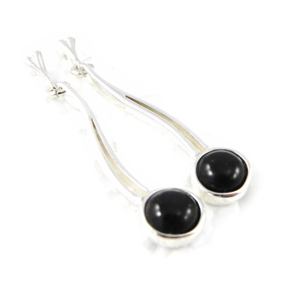 Boucles Argent \'Déesse Noir de Jais\' noir argenté (rhodié) - 38x7 mm - [H3470]