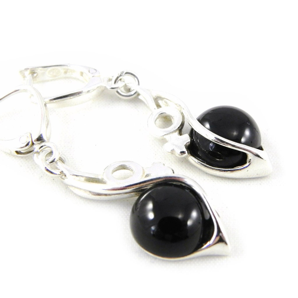 Dormeuses Argent \'Déesse Noir de Jais\' noir argenté (rhodié) - 25x8 mm - [H3473]