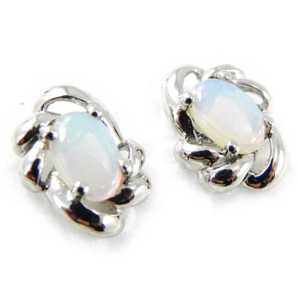 Boucles Argent \'Déesse Opale\' blanc argenté (rhodié) - 10x7 mm - [H5560]