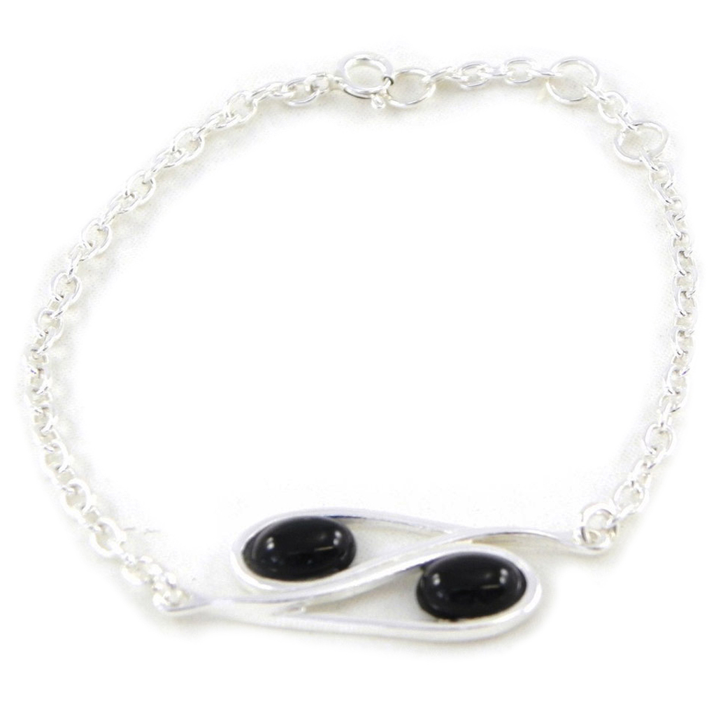 Bracelet Argent \'Déesse Noir de Jais\' noir argenté (rhodié) - 10 mm - [H5573]