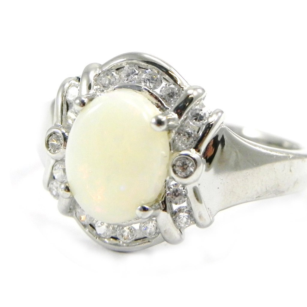 Bague Argent \'Déesse Opale\' Blanc argenté (rhodié) - 14x12 mm - [I2245]