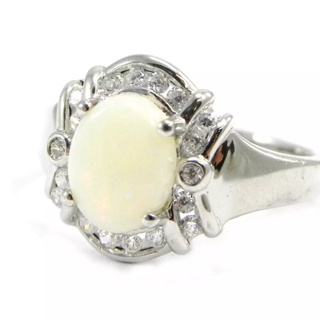 les trésors de lily Bague Argent 'Déesse Opale' Blanc argenté (rhodié) 14x12 mm [I2245]