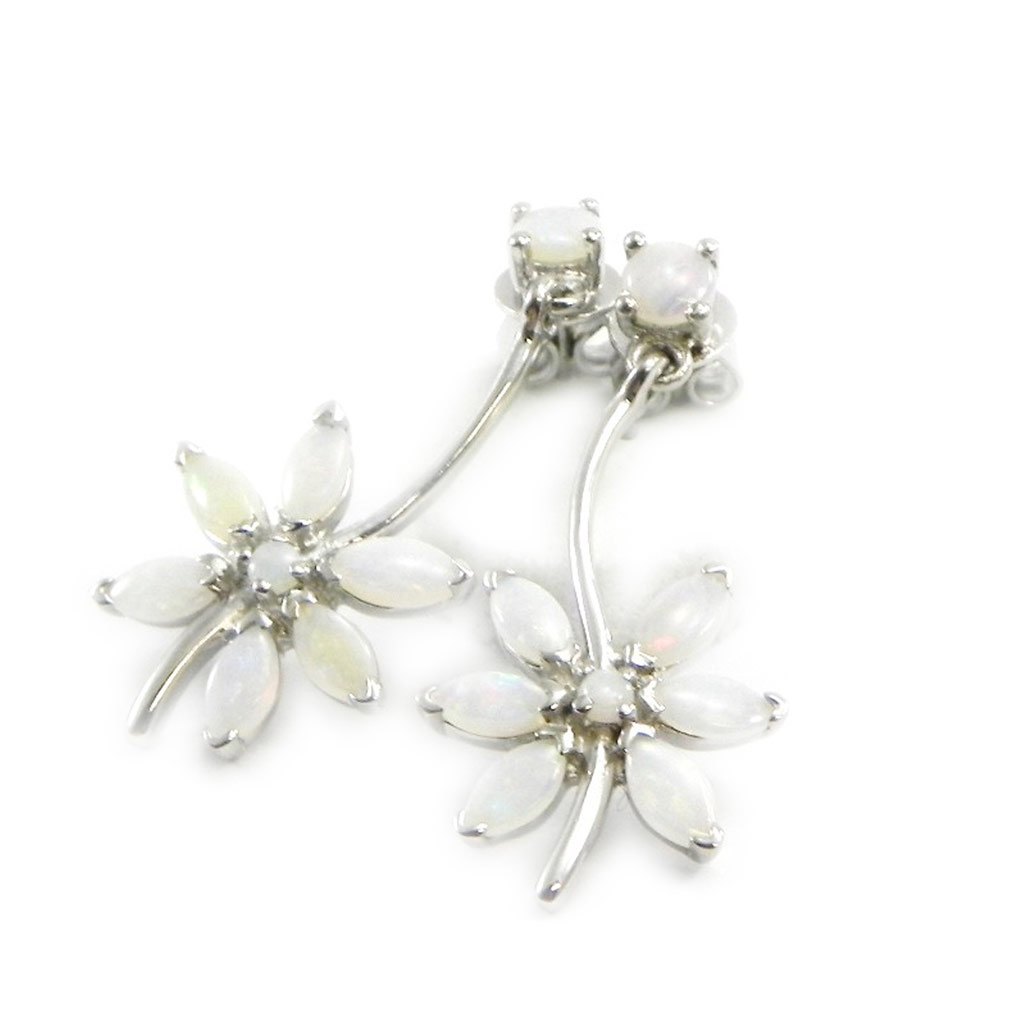 Boucles Argent \'Déesse Opale\' Blanc argenté (rhodié) - 27x14 mm - [I2589]