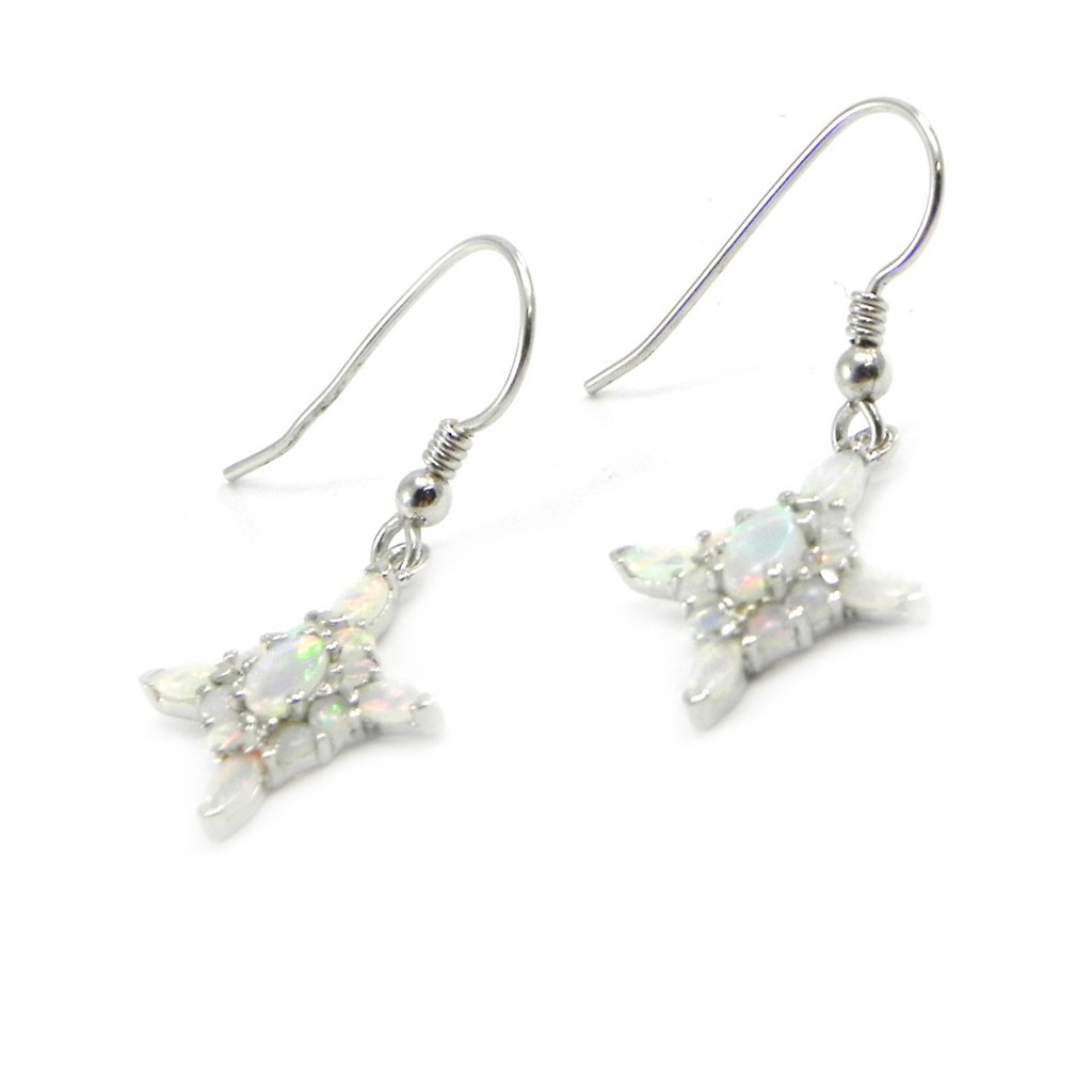 Boucles Argent \'Déesse Opale\' Blanc argenté (rhodié) - 32x14 mm - [I2590]