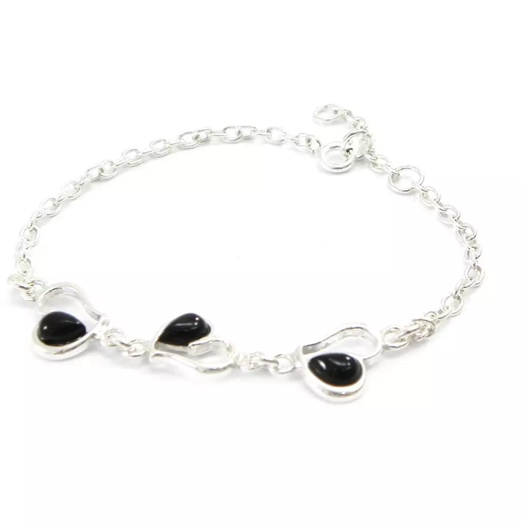 les trésors de lily Bracelet Argent 'Déesse Noir de Jais' coeur 10 mm [I2619]