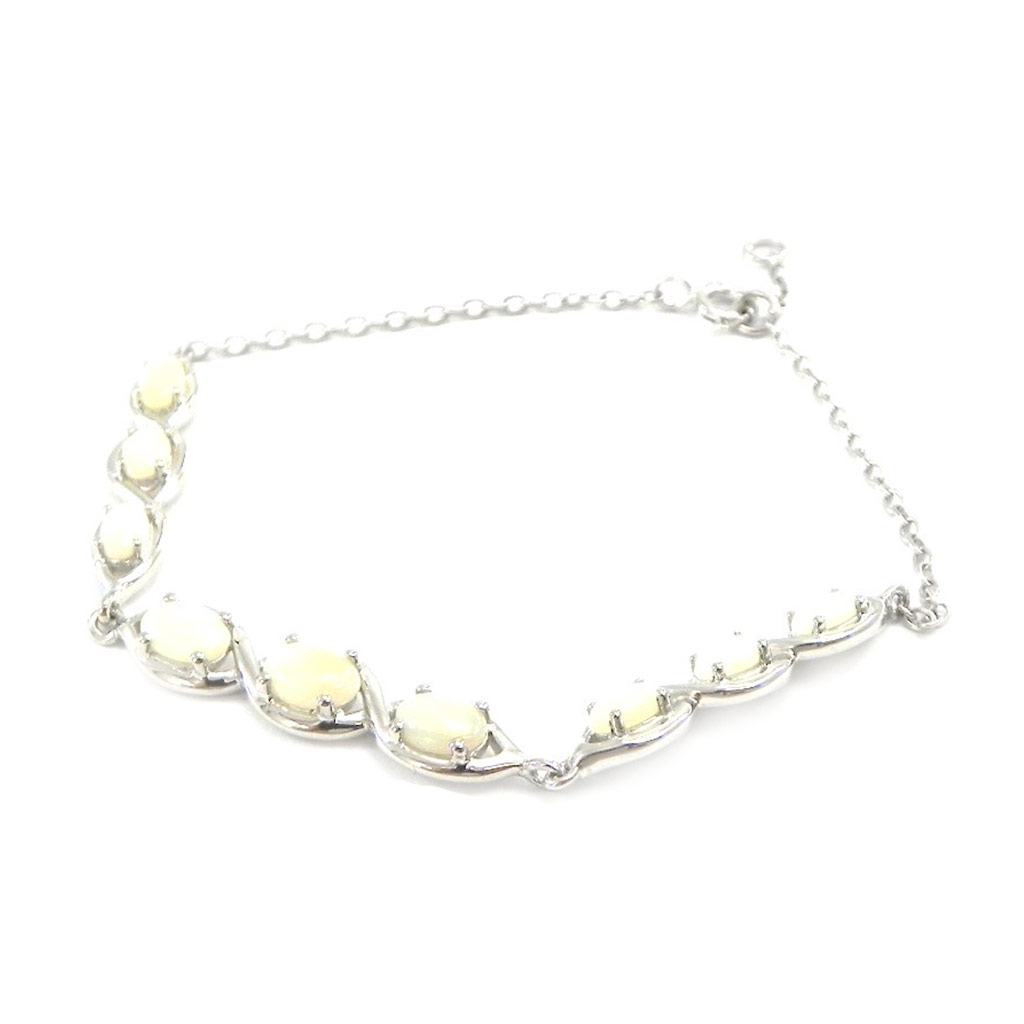 Bracelet Argent \'Déesse Opale\' Blanc argenté (rhodié) - 5 mm - [I2620]