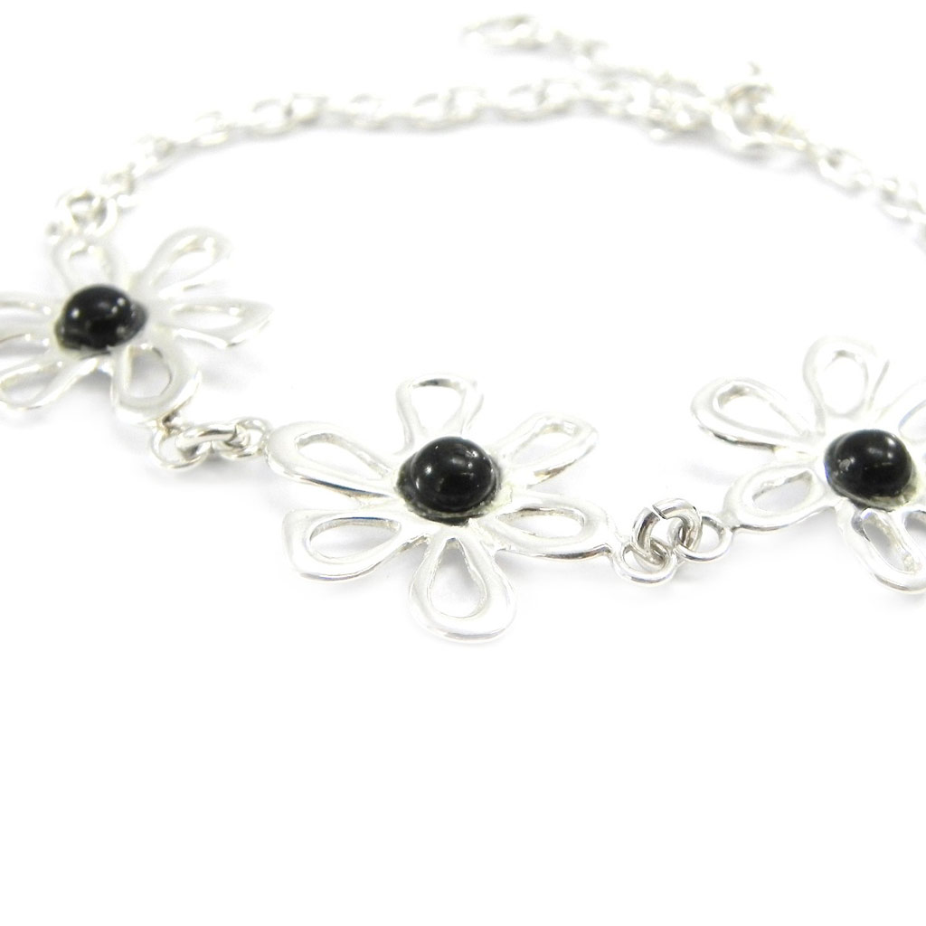 Bracelet Argent \'Déesse Noir de Jais\' noir argenté (rhodié) - 18 mm - [I2622]