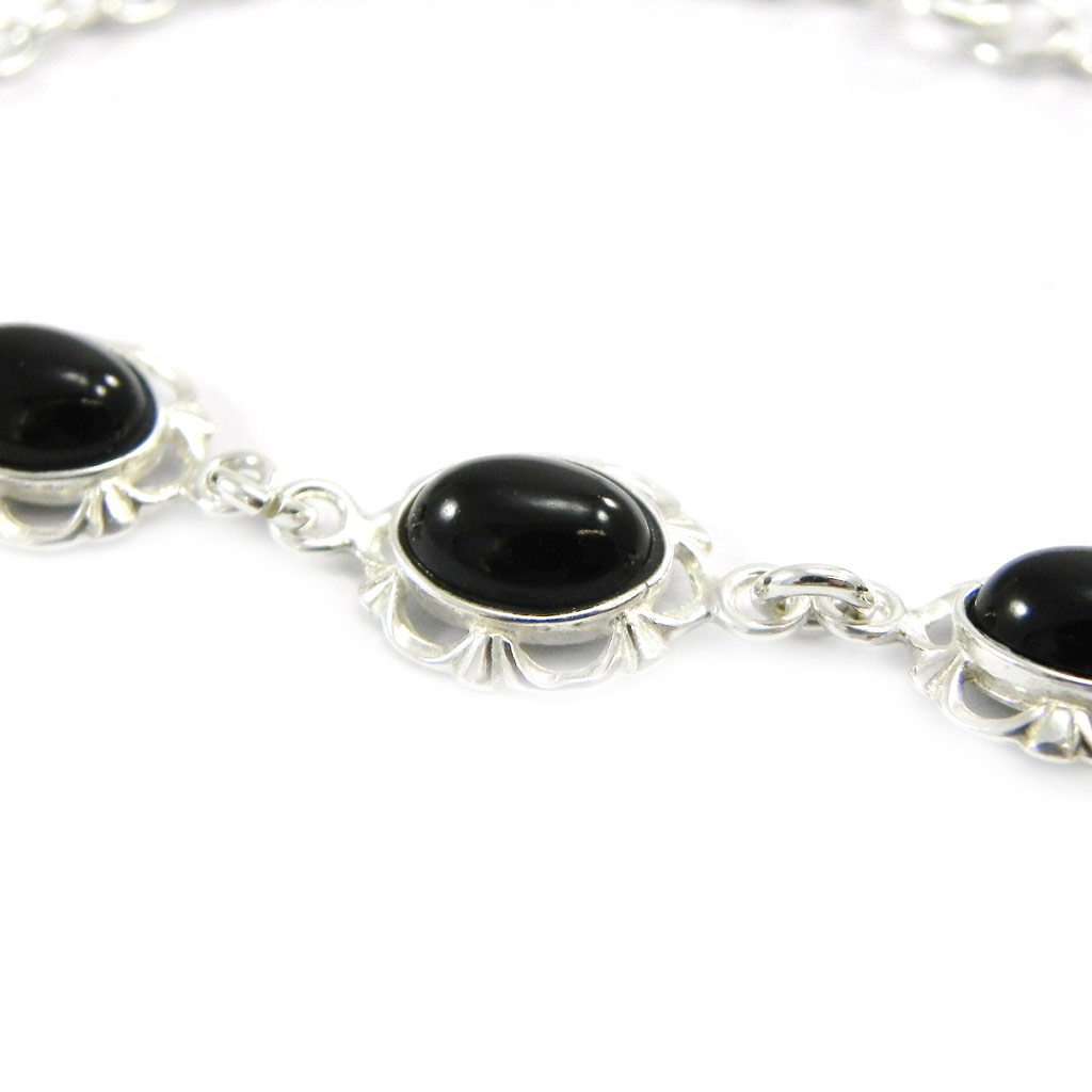 Bracelet Argent \'Déesse Noir de Jais\' noir argenté (rhodié) - 10 mm - [I2626]