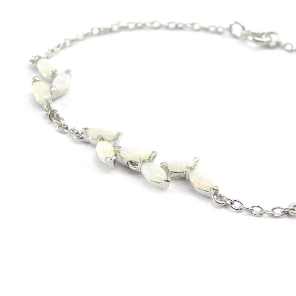 Bracelet Argent \'Déesse Opale\' Blanc argenté (rhodié) - 8 mm - [I2631]