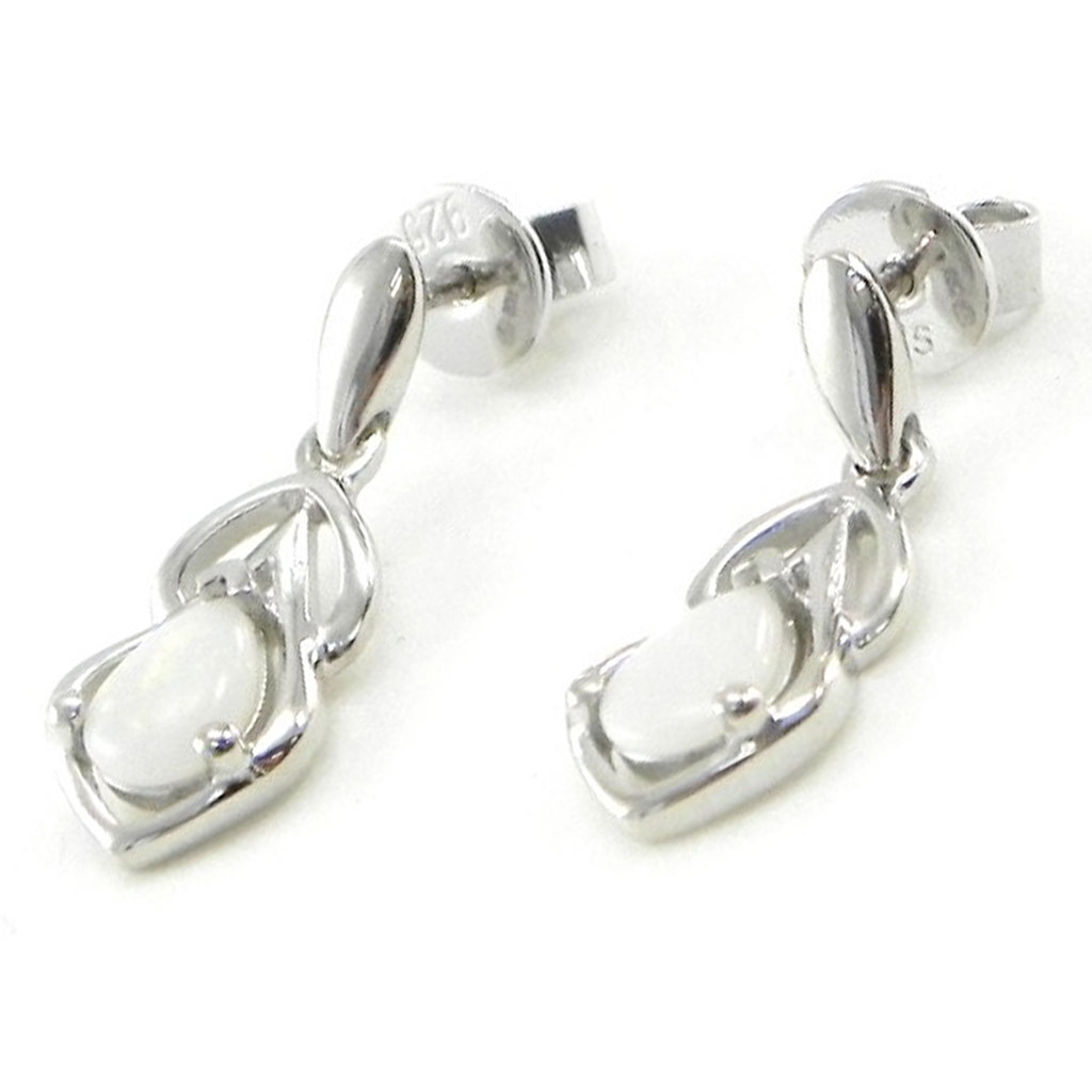 Boucles Argent \'Déesse Opale\' Blanc argenté (rhodié) - 18x7 mm - [I8881]