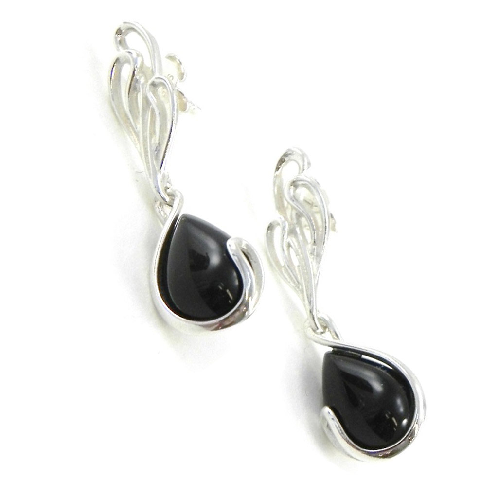 Boucles Argent \'Déesse Noir de Jais\' noir argenté (rhodié) - 33x9 mm - [I8883]
