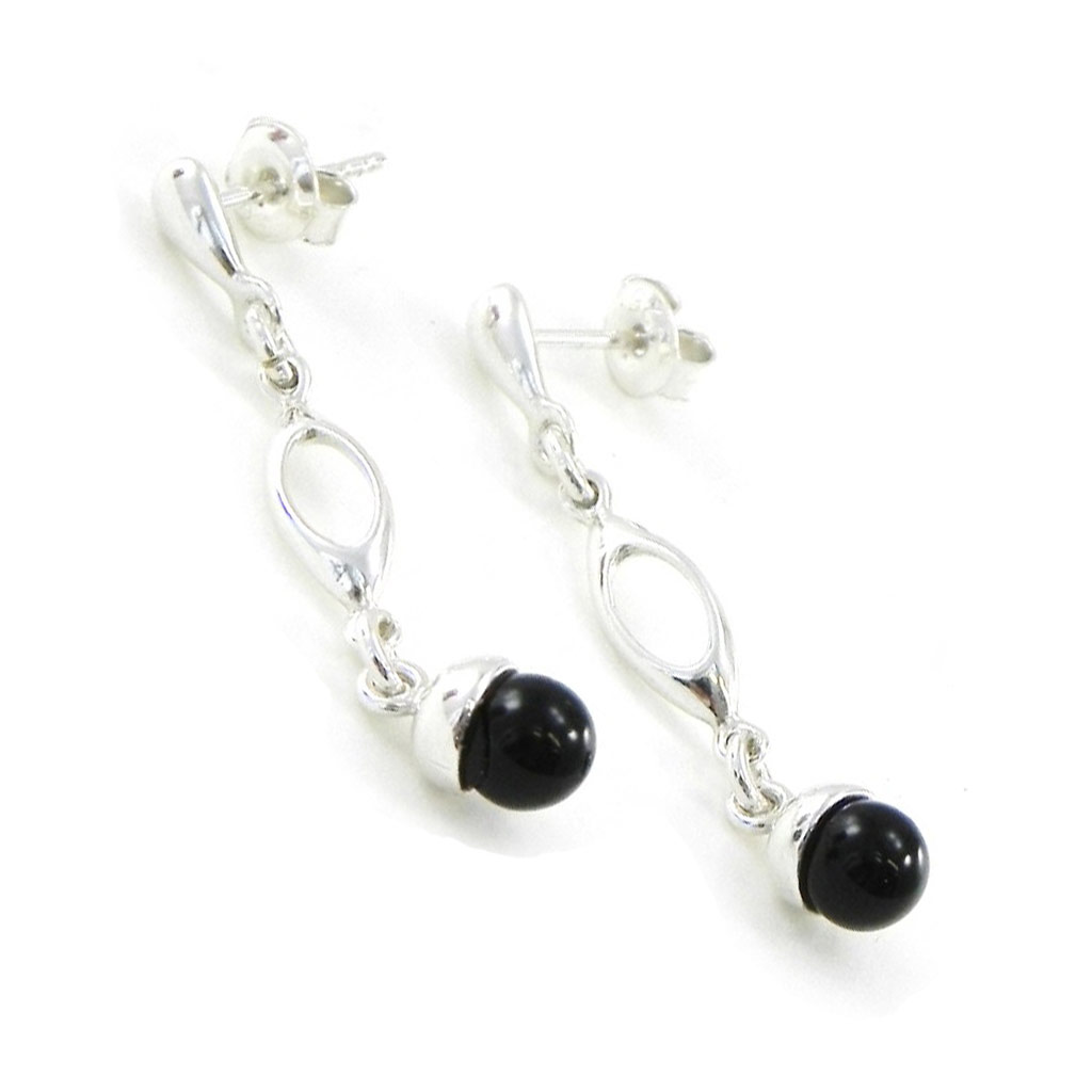 Boucles Argent \'Déesse Noir de Jais\' noir argenté (rhodié) - 35x5 mm - [I8894]