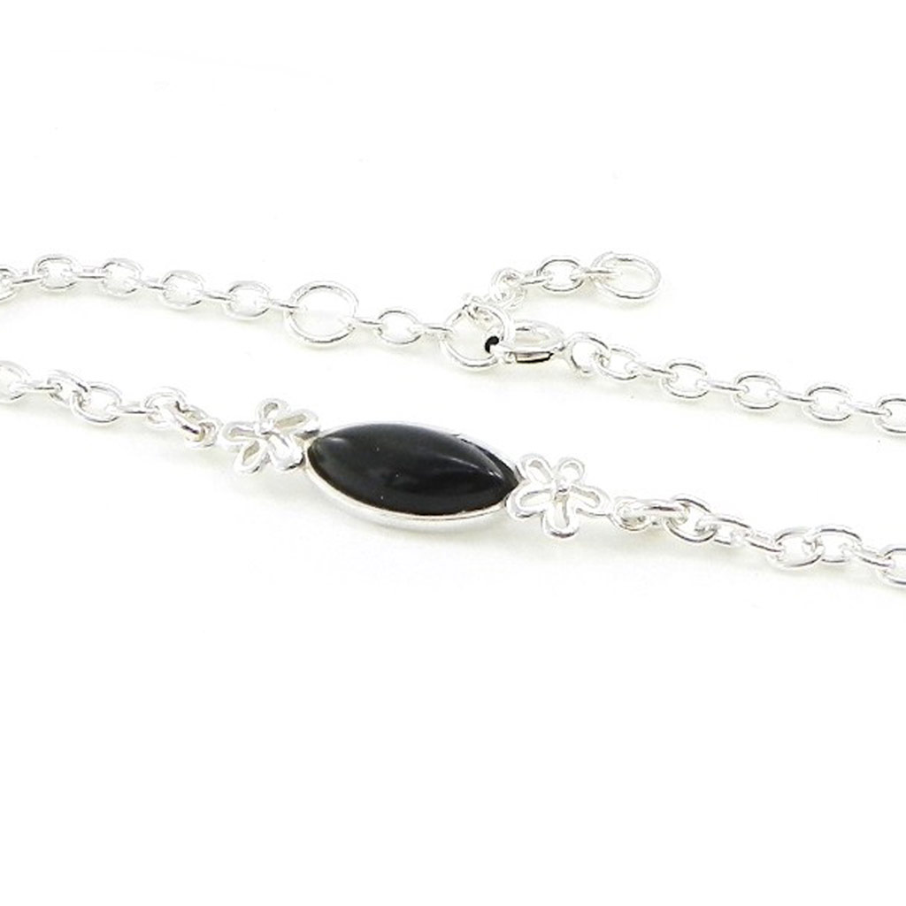 Bracelet Argent \'Déesse Noir de Jais\' noir argenté (rhodié) - 6 mm - [I8913]