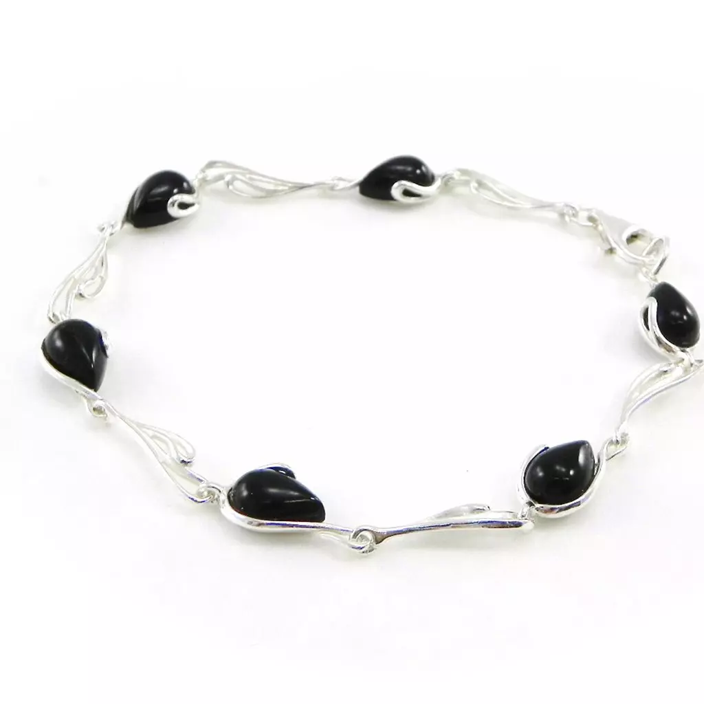 les trésors de lily Bracelet Argent 'Déesse Noir de Jais' noir argenté (rhodié) 7 mm [I8917]