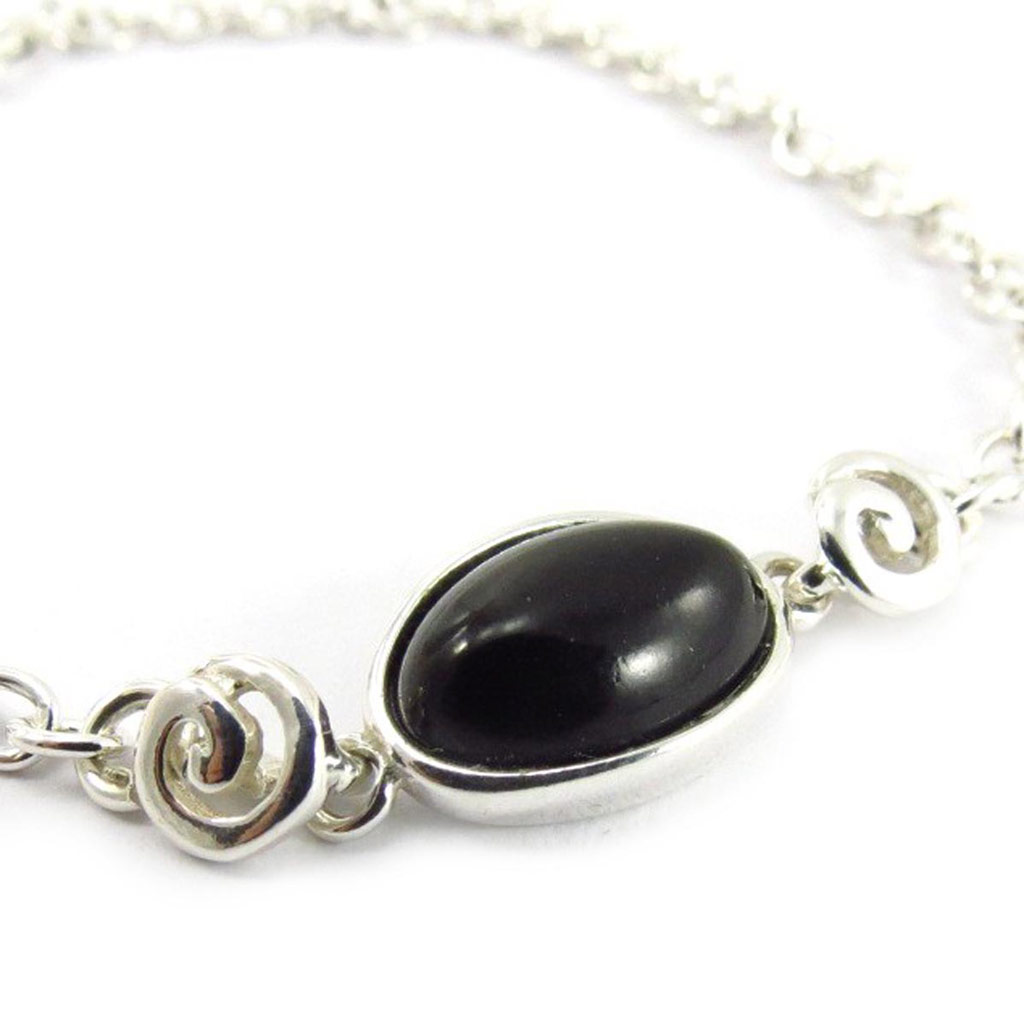 Bracelet Argent \'Déesse Noir de Jais\' noir argenté (rhodié) - 9 mm - [J5708]