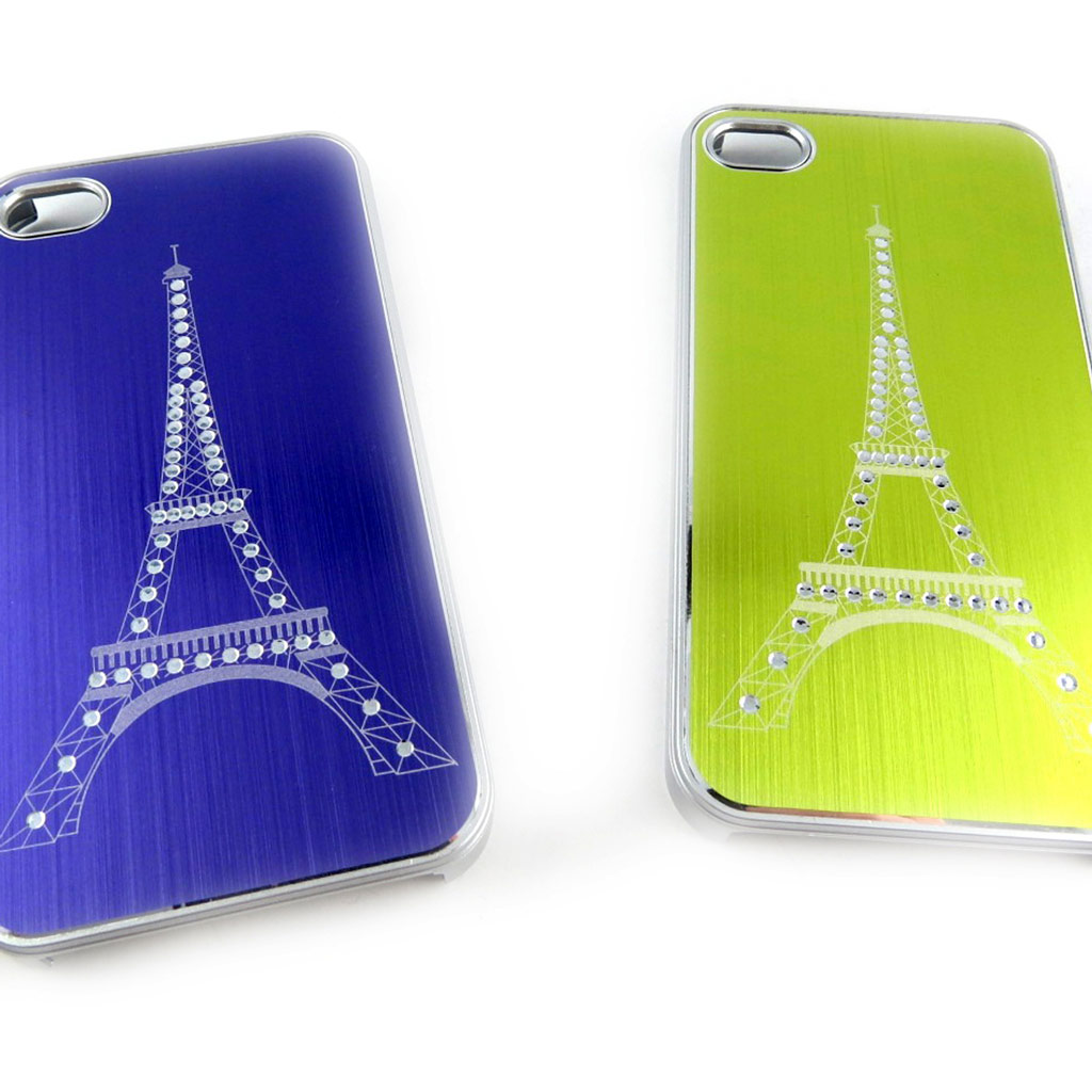2 coques créateur \'Tour Eiffel\' Iphone 4 4S (violet vert) - [K7493]