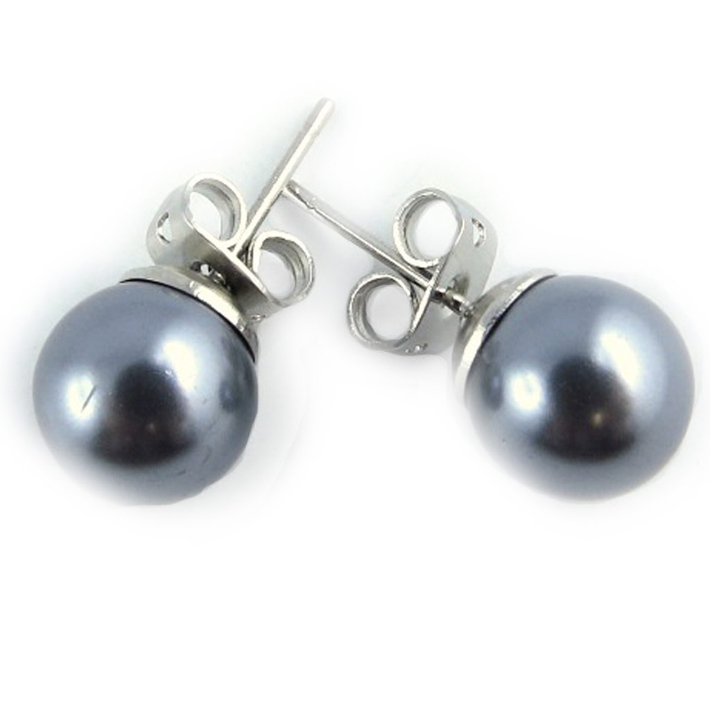 Boucles d\'oreilles \'Perla\' gris - 8 mm - [L1584]