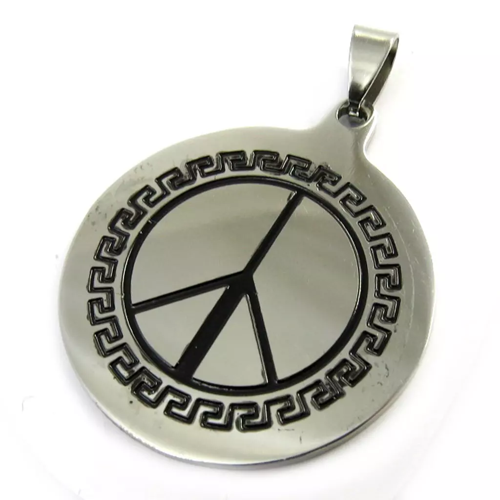 les trésors de lily Pendentif acier 'Peace' argenté 35 mm [M0746]