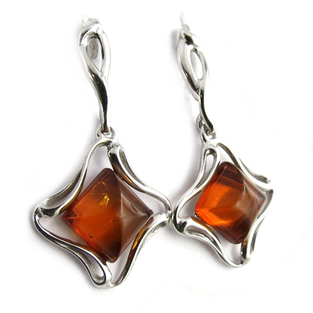 Boucles Argent \'Inspiration\' ambre (rhodié) - 34x17 mm - [N1977]