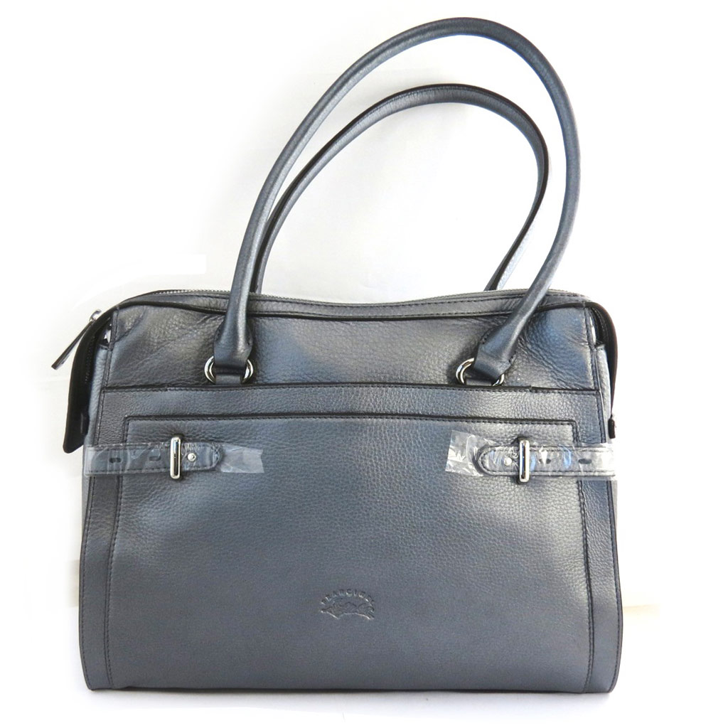 Sac cuir \'Vendôme\' gris métallisé - 34x27x12 cm - [N2470]