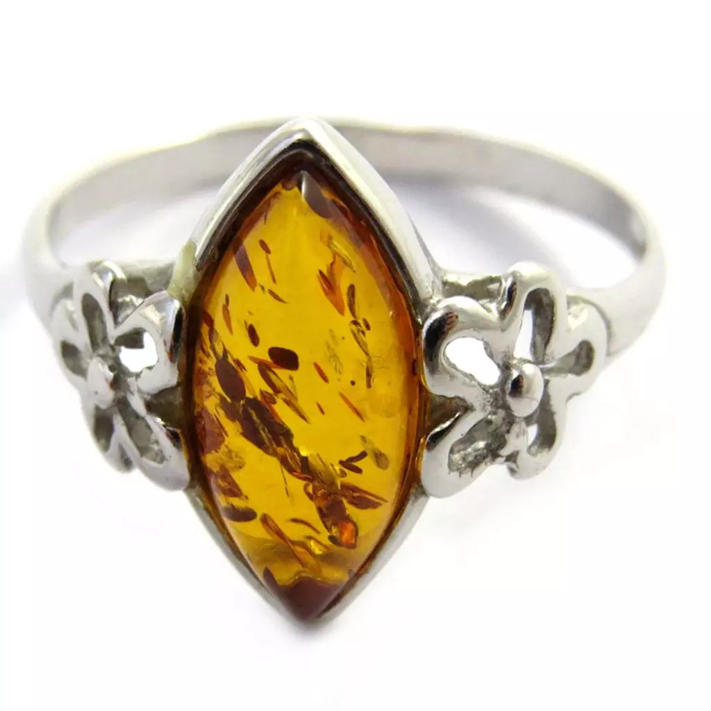 les trésors de lily Bague Argent 'Inspiration' ambre (rhodié) 13x7 mm [N2557]
