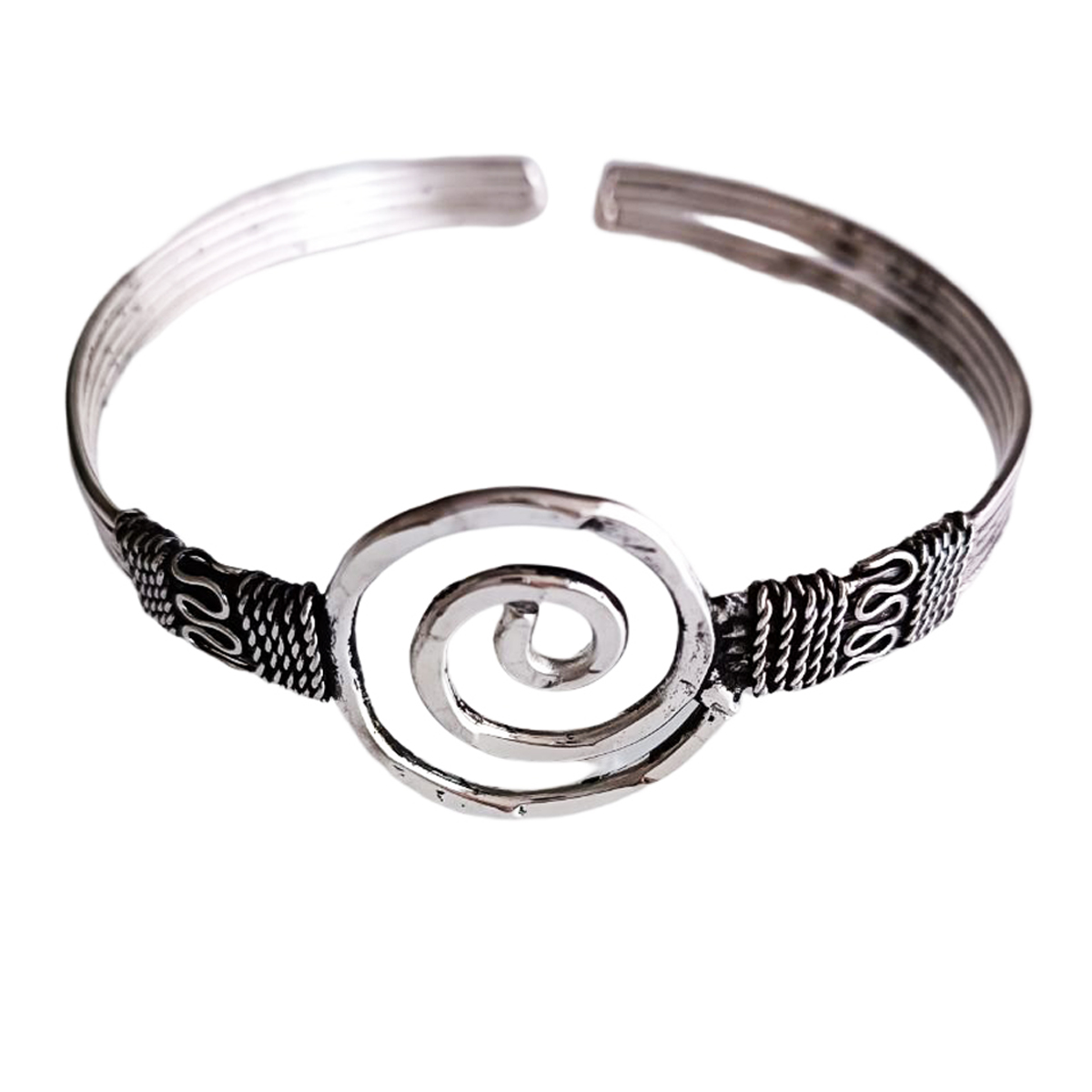 Bracelet bras créateur \'Navajos\' argenté - motif 30 mm - [N3470]