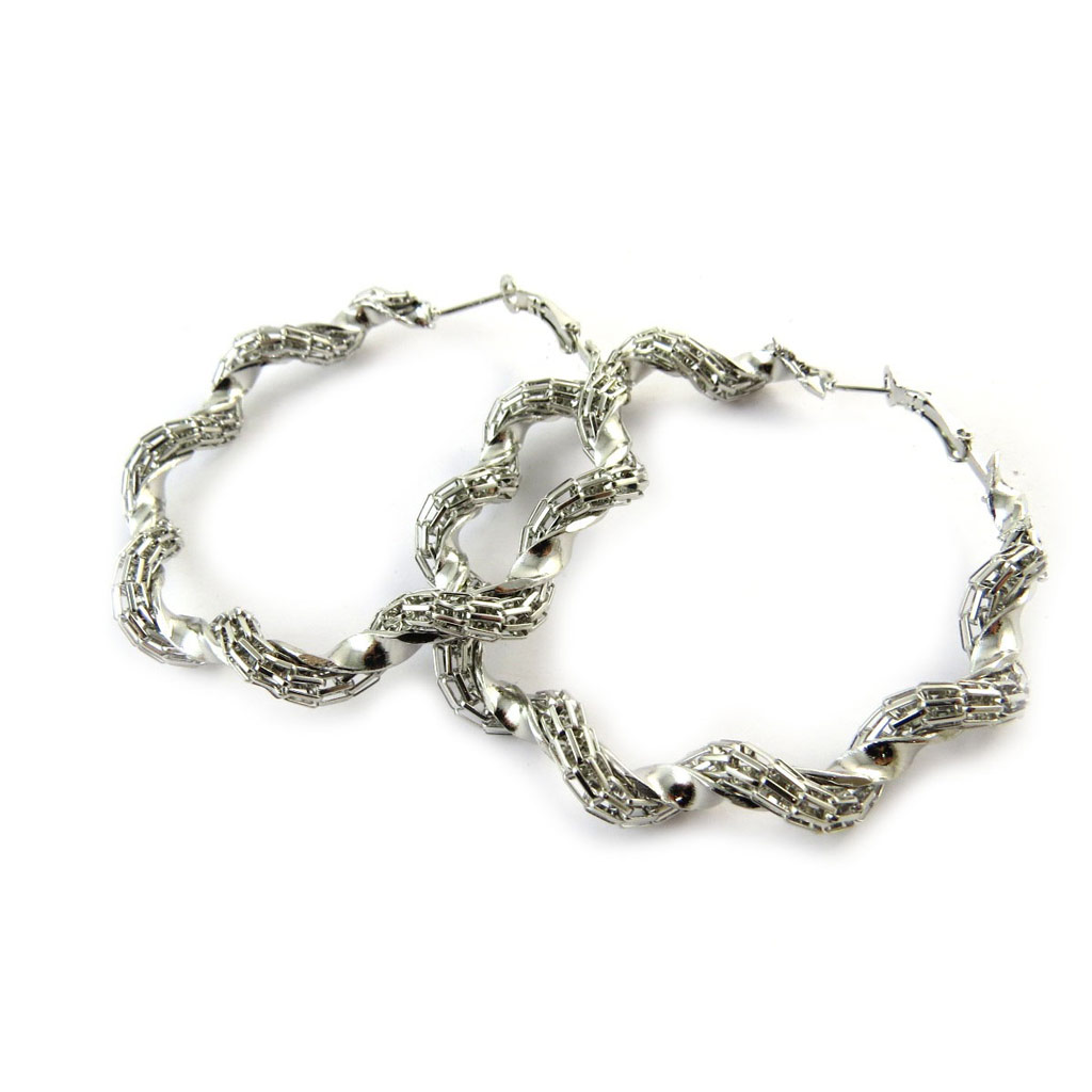 Créoles \'Torsades\' argenté Ø 55 mm 8 mm - [N7191]
