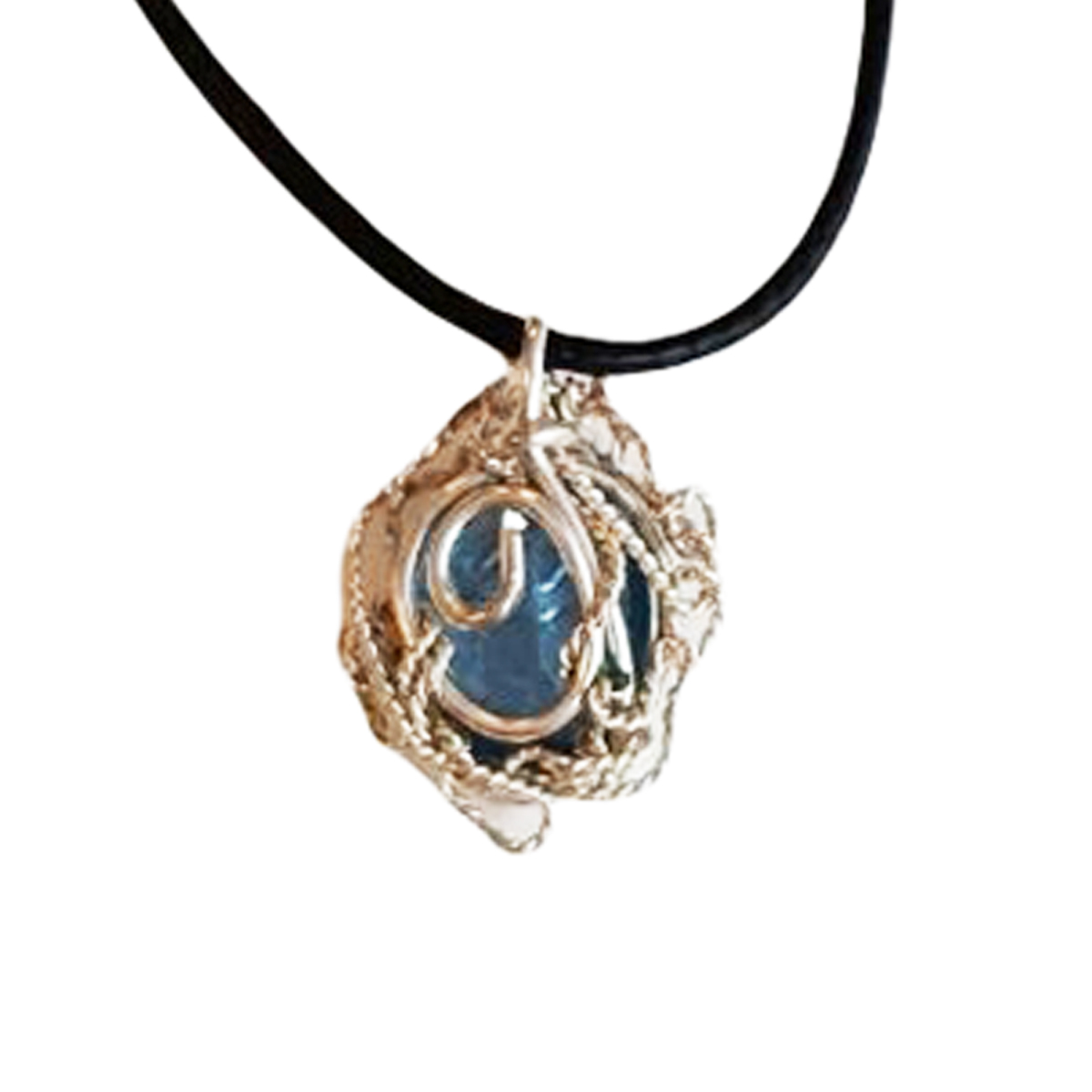 Collier Argent artisanal \'Circe\' topaze bleu - 15x12 mm - [R8037]