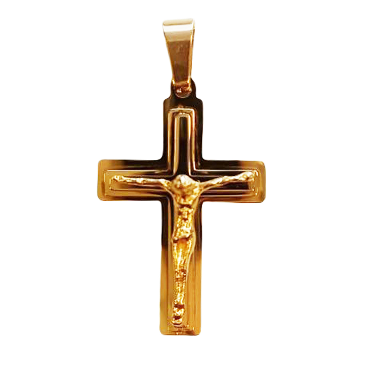 Pendentif acier \'Crucifix\' doré - 25x20 mm - [R8063]