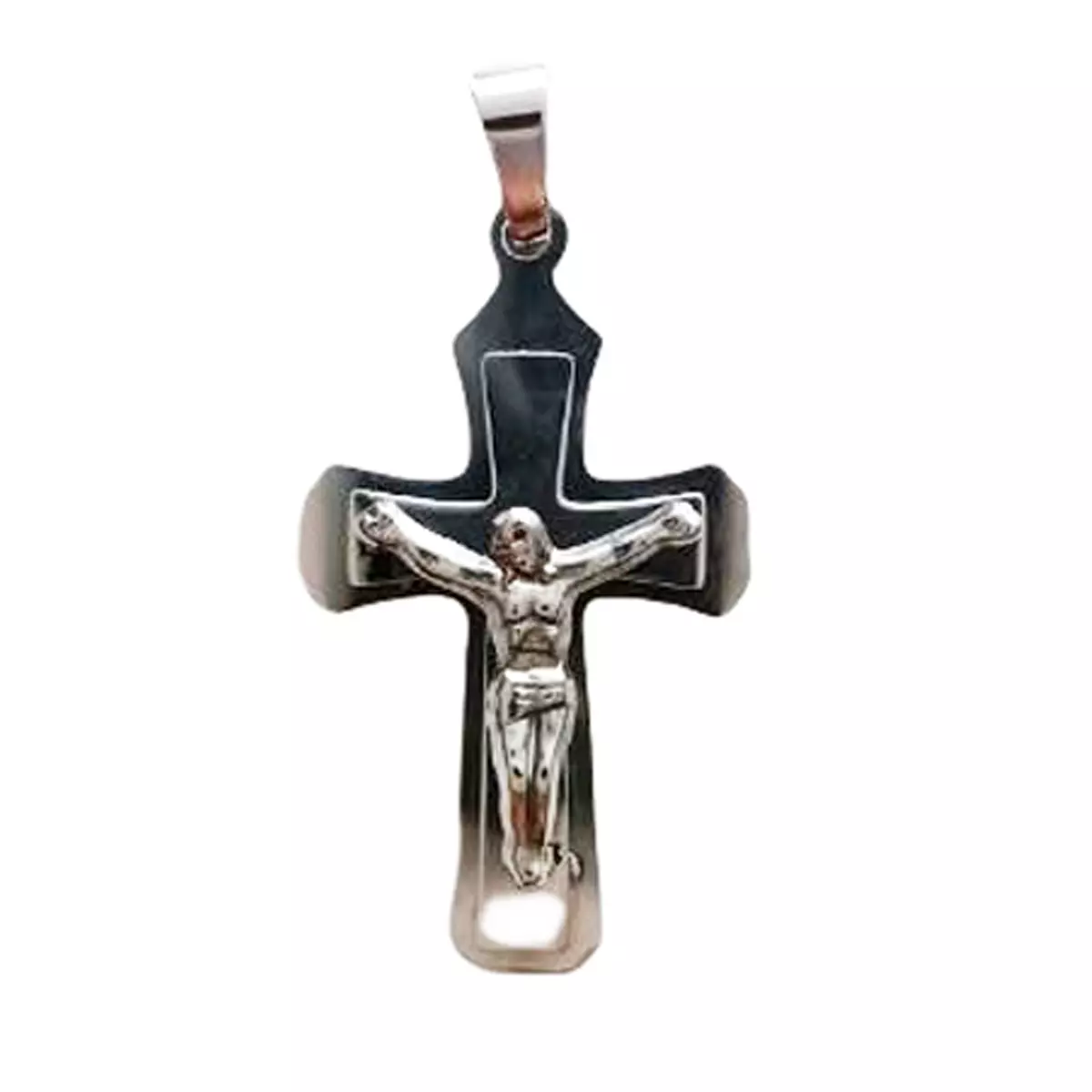 les trésors de lily Pendentif acier 'Crucifix' argenté 25x15 mm [R8064]