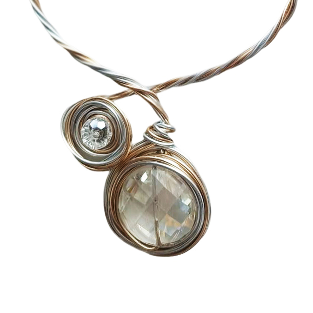 Collier créateur \'Circe\' blanc argenté rosé - 70x50 mm - [R8149]