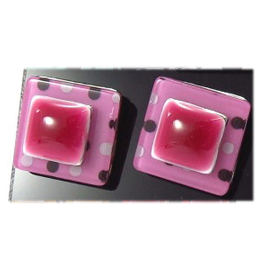 Boucles d\'oreilles \'Coloriage\' rose - 12x12 mm - [R8199]