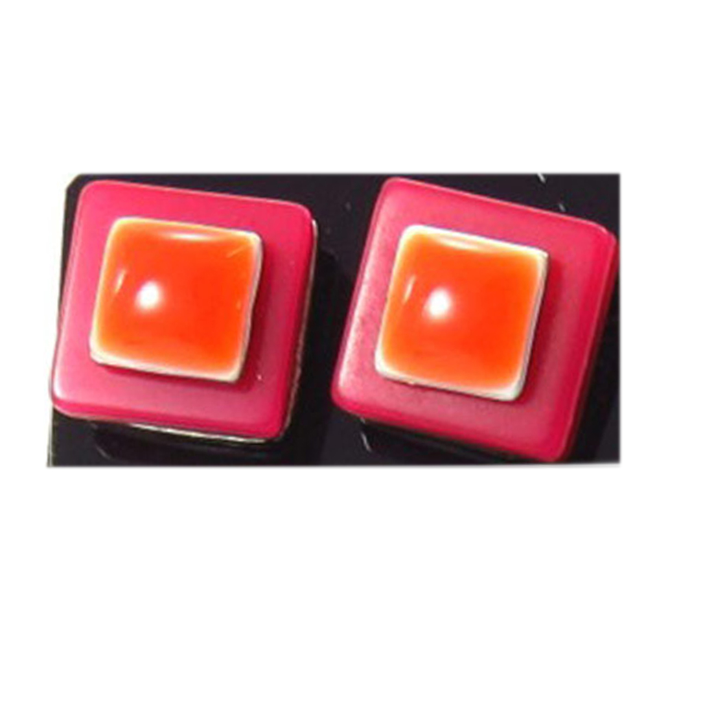Boucles d\'oreilles \'Coloriage\' rouge orange - 12x12 mm - [R8203]