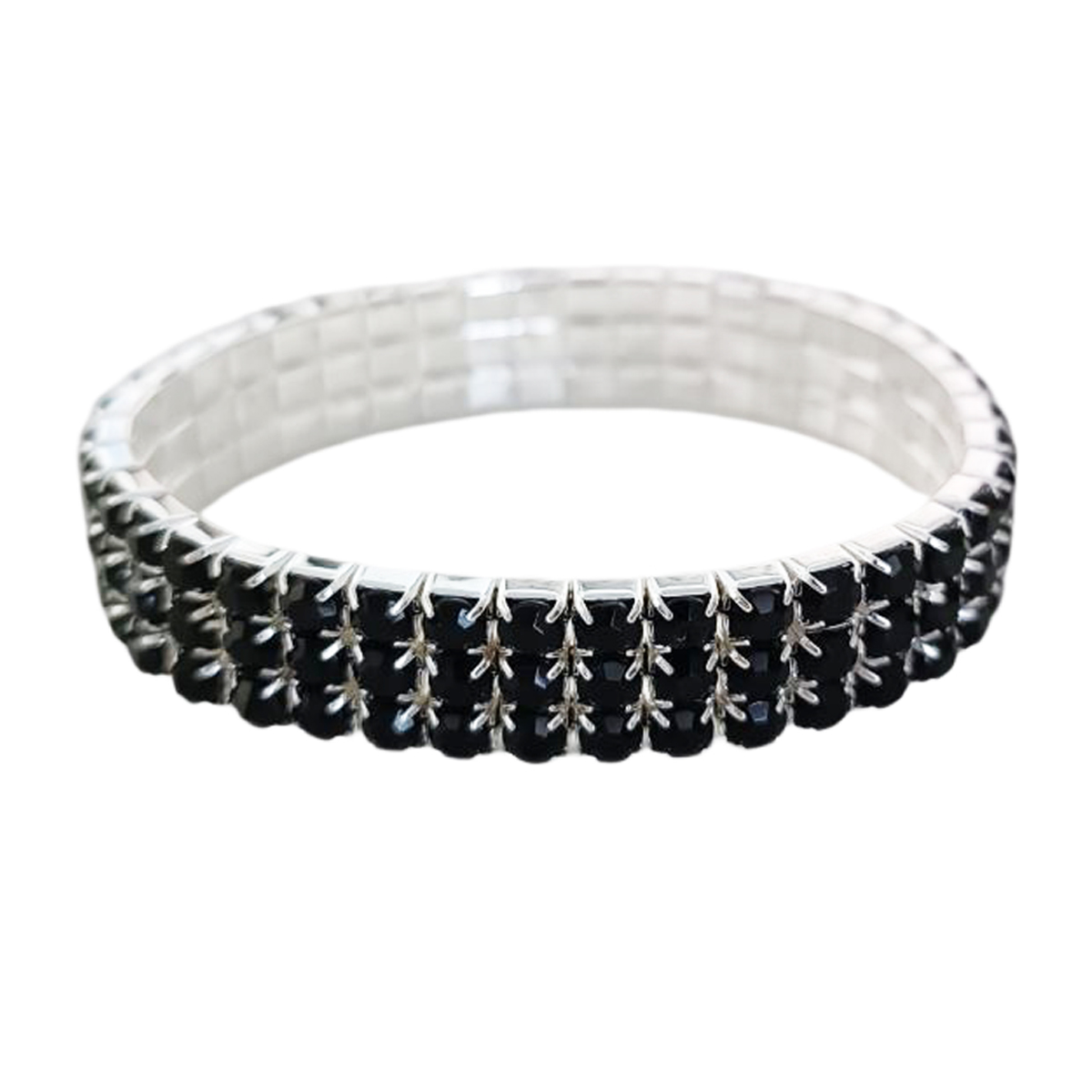 Bracelet strass élastique \'Sissi\' noir - 10 mm - [R8208]