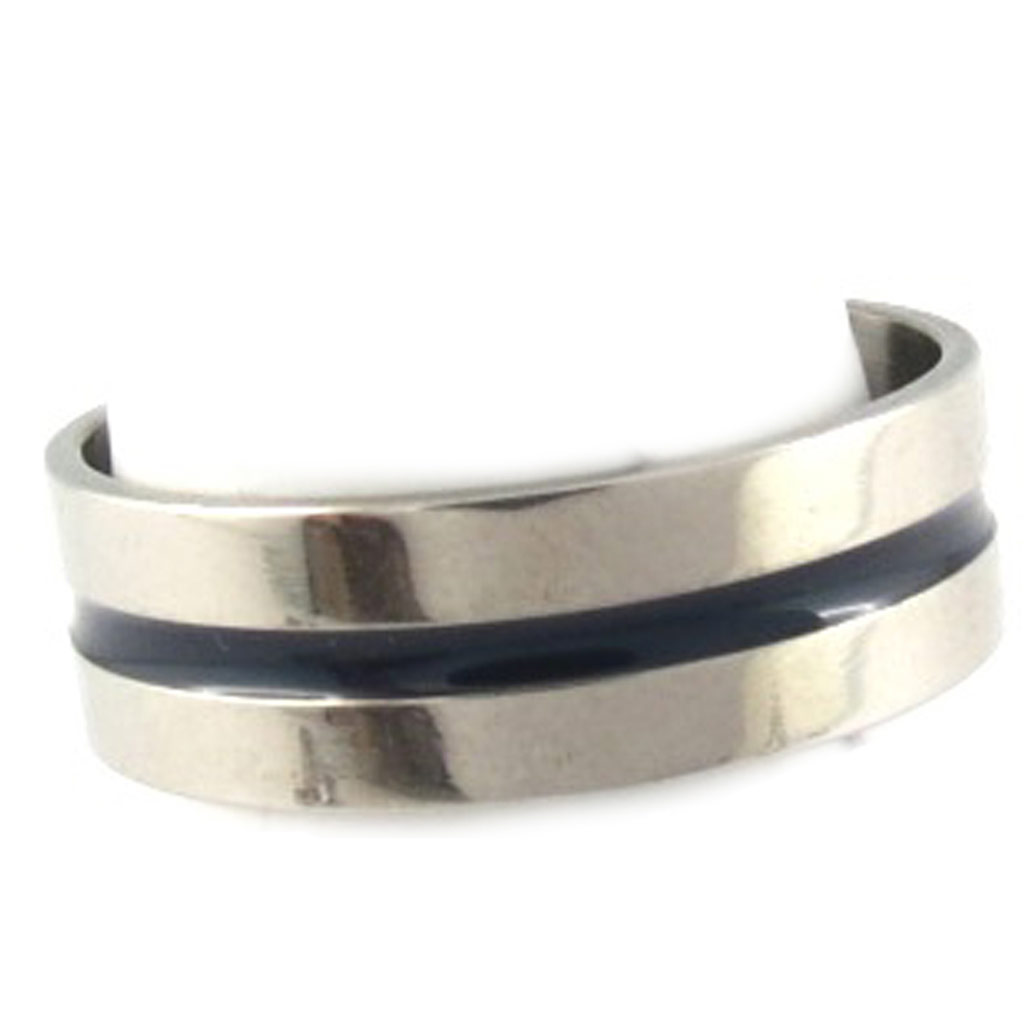 Bague acier \'Peaceful\' noir  argenté - 7 mm - [R8229]